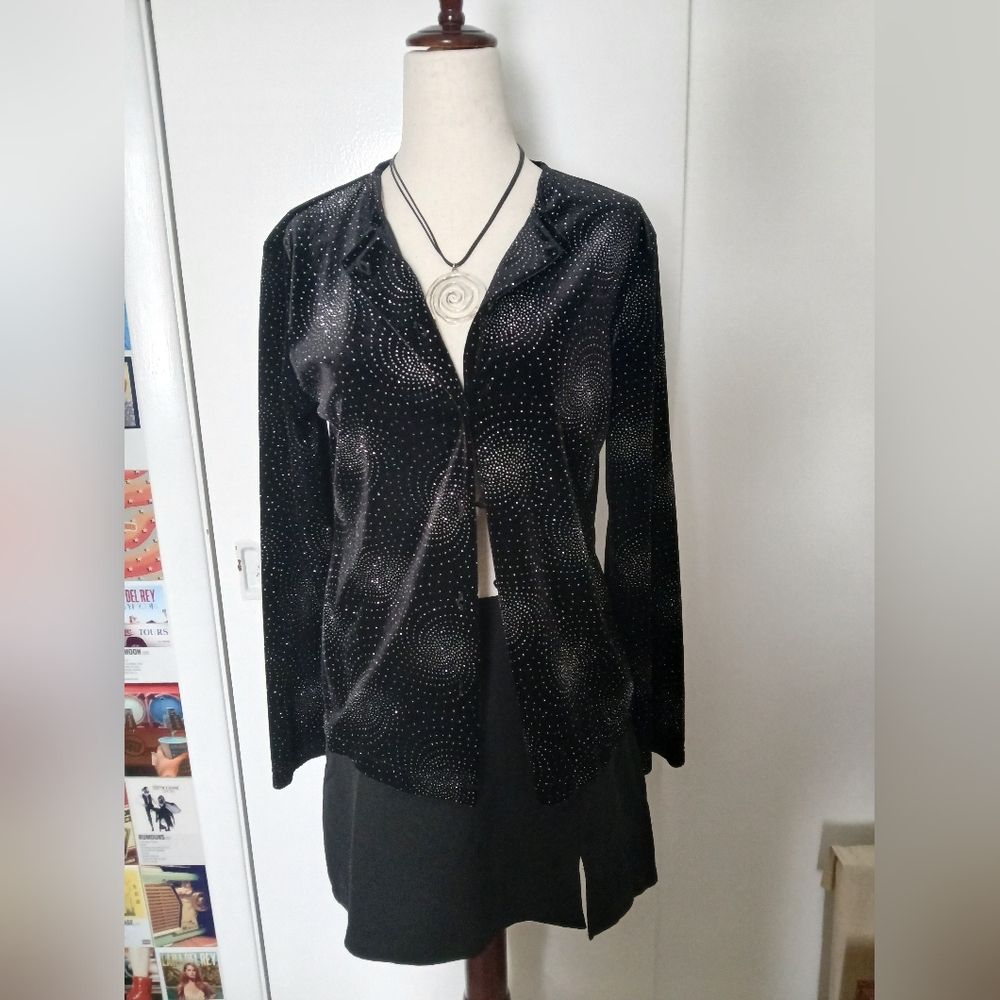 Vintage 80s/90s Notations Black Velvet Sparkly Cardigan